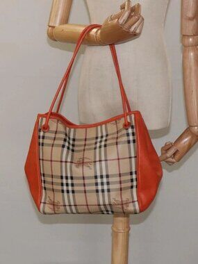 BURBERRY Nova Check Tote Bag PVC Leather Beige Orange gold